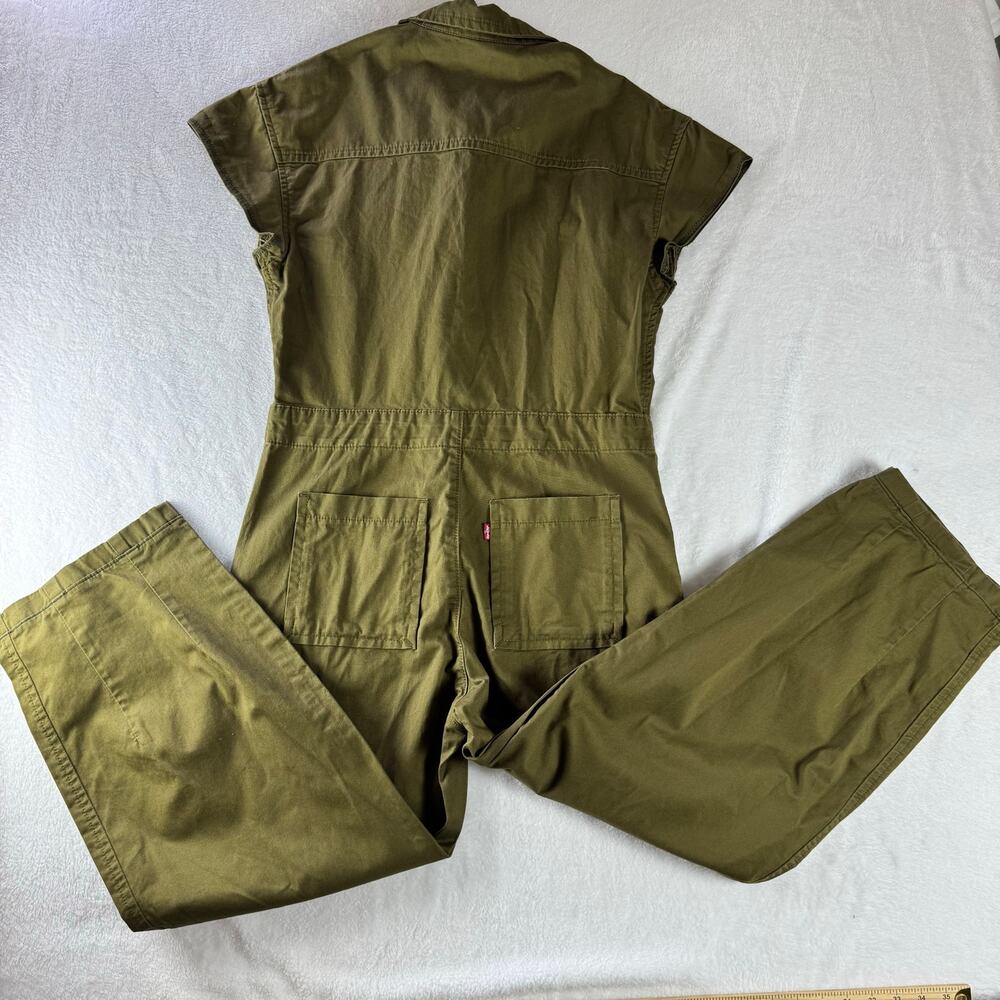 Levi’s Army Green Utility Jumpsuit XS Cotton Cargo Coverall Romper Cap Sleeve - Picture 9 of 14